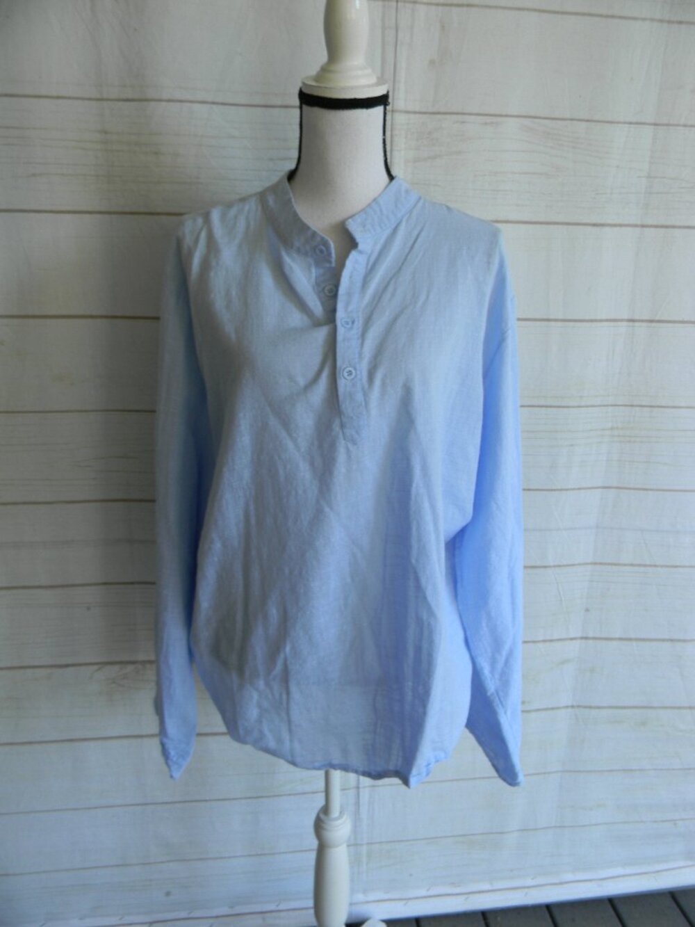 WM'S BOUTIQUE 100% COTTON BLUE AIRY BREEZY ROLL-TAB SLV TUNIC SZ XL MADE IN UK